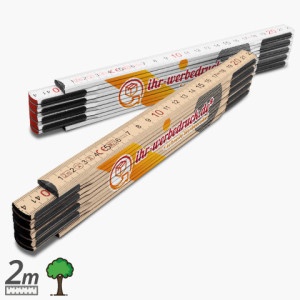 Zollstock Metallbeschlag - 2m, Weiß, mit Aufdruck (1-seitig: Mehrfarbig), 50 Stück