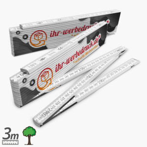Großer Zollstock Holz - 3m, Weiß, mit Aufdruck (1-seitig: Mehrfarbig), 60 Stück
