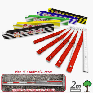 Doppelfarb-Meterstab Holz - 2m, Grün/Weiß, mit Aufdruck (1-seitig: Mehrfarbig), 20 Stück