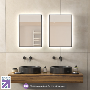 Illuminated Mirrors | Odense Slim Backlit LED Illuminated Bathroom Mirror | 500 x 700mm | Black Frame | Demister Pad | IR Sensor