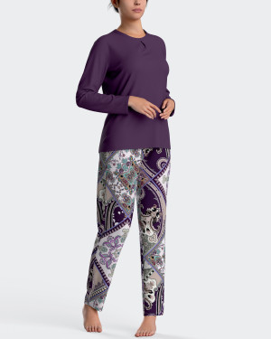 IMPETUS Pijama de mulher estampado oriental VIOLETA