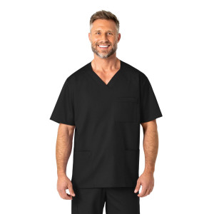 WonderWORK Mens V Neck Scrub Top (Clothing Size: XS, Colour: Black)
