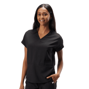 Kara Edit Motus Relaxed Scrub Top (Clothing Size: XS, Colour: Black)