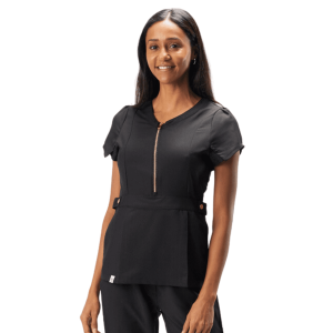 Kara Edit Amor Zip Scrub Top (Clothing Size: XS, Colour: Black)