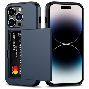 iPhone 15 Pro Hoesje - Hard Kunststof - Blauw telefoonhoesje - Mobiq Hybrid Card Case