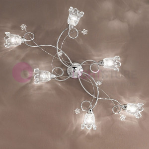 Betta Plafoniera A Soffitto A 6 Luci Cromato Moderno