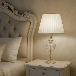 Lampada Da Tavolo Dolcevita In Vetro Ambra Con Paralume Avorio – Made In Italy