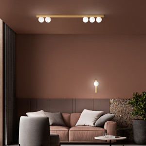 Perenz Snooky 8482or – Plafoniera Moderna L. 120 Cm In Metallo Oro Opaco E Vetri Soffiati