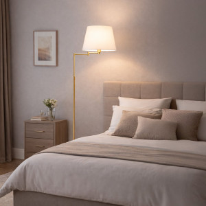 Perenz Crane 8476or – Piantana Snodabile Da Terra In Metallo Oro Con Paralume Bianco
