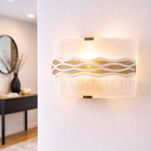 Marea Applique Moderna In Vetro Di Murano Onda Bianco Oro