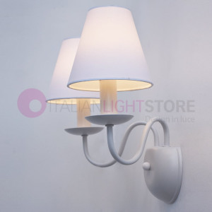 Afrodite Applique Candelabro Rustico Bianco 2 Luci Con Paralumi Bianchi