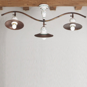 Siena Plafoniera Rustica 3 Luci Ceramica E Ottone Anticato