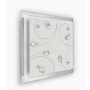 5982 Plafoniera Quadrata In Vetro Con Cristalli L.34 Cm- Ultimi Pezzi