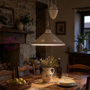 Massarosa Lampada A Sospensione Saliscendi In Ceramica Decorata - Verde