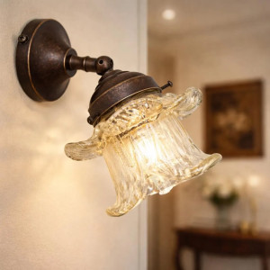 Ninfea Applique Vintage In Ottone Anticato E Vetro Oro – Faretto Orientabile