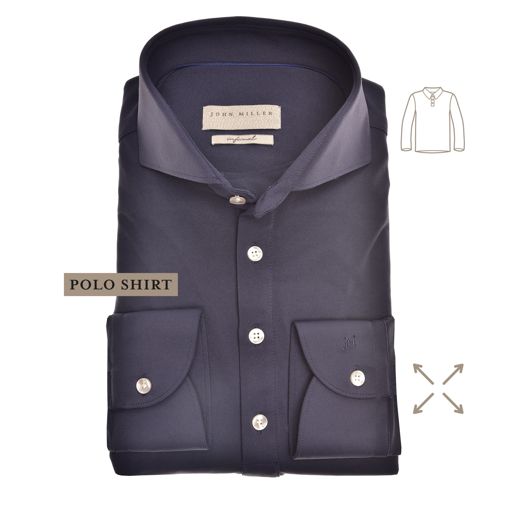 John Miller Polo Long Sleeve Slim Stretch Donker Blauw / male