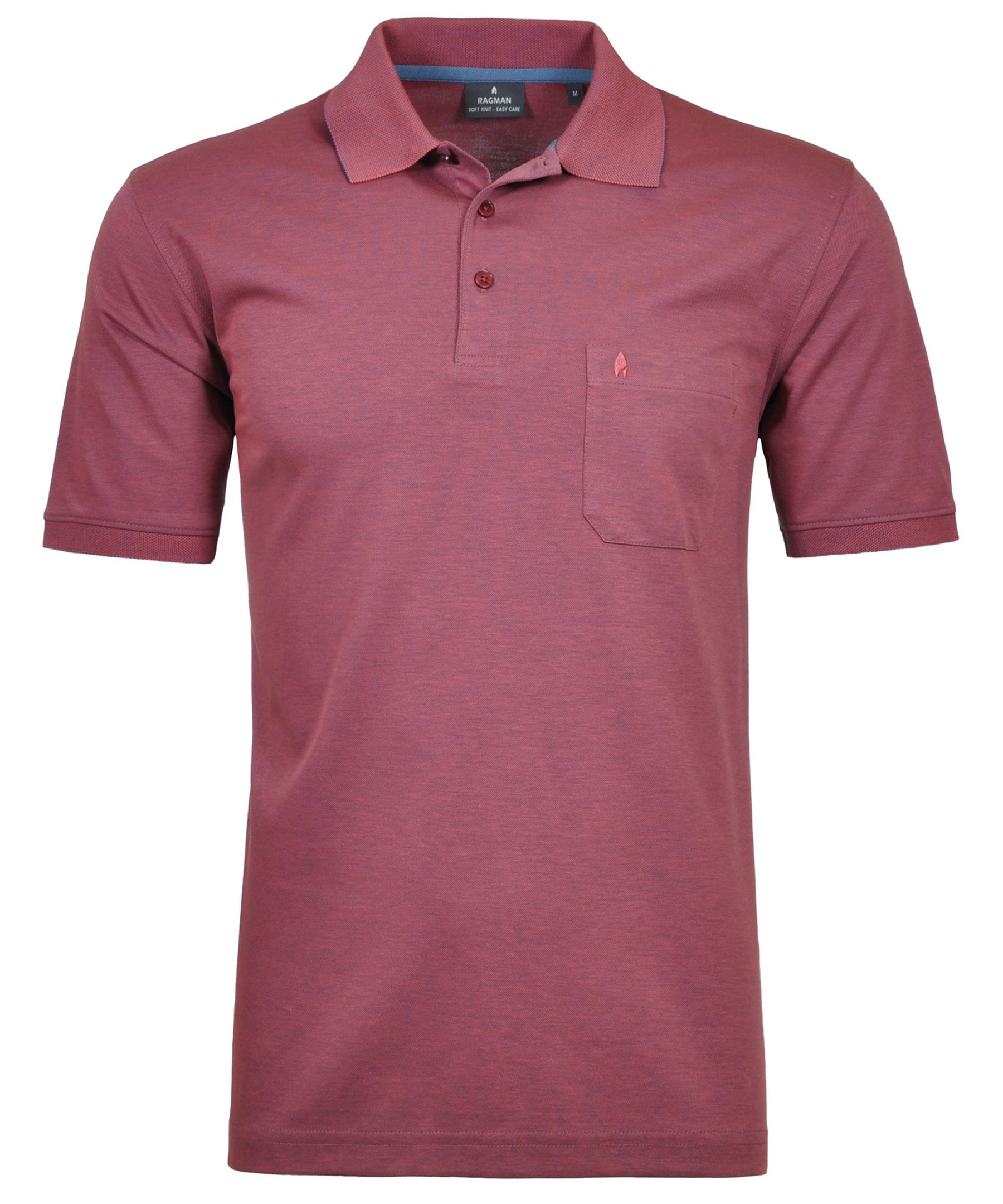 Ragman Softknit Poloshirt Breast Pocket Pima Cotton Mix Berry Melange / male
