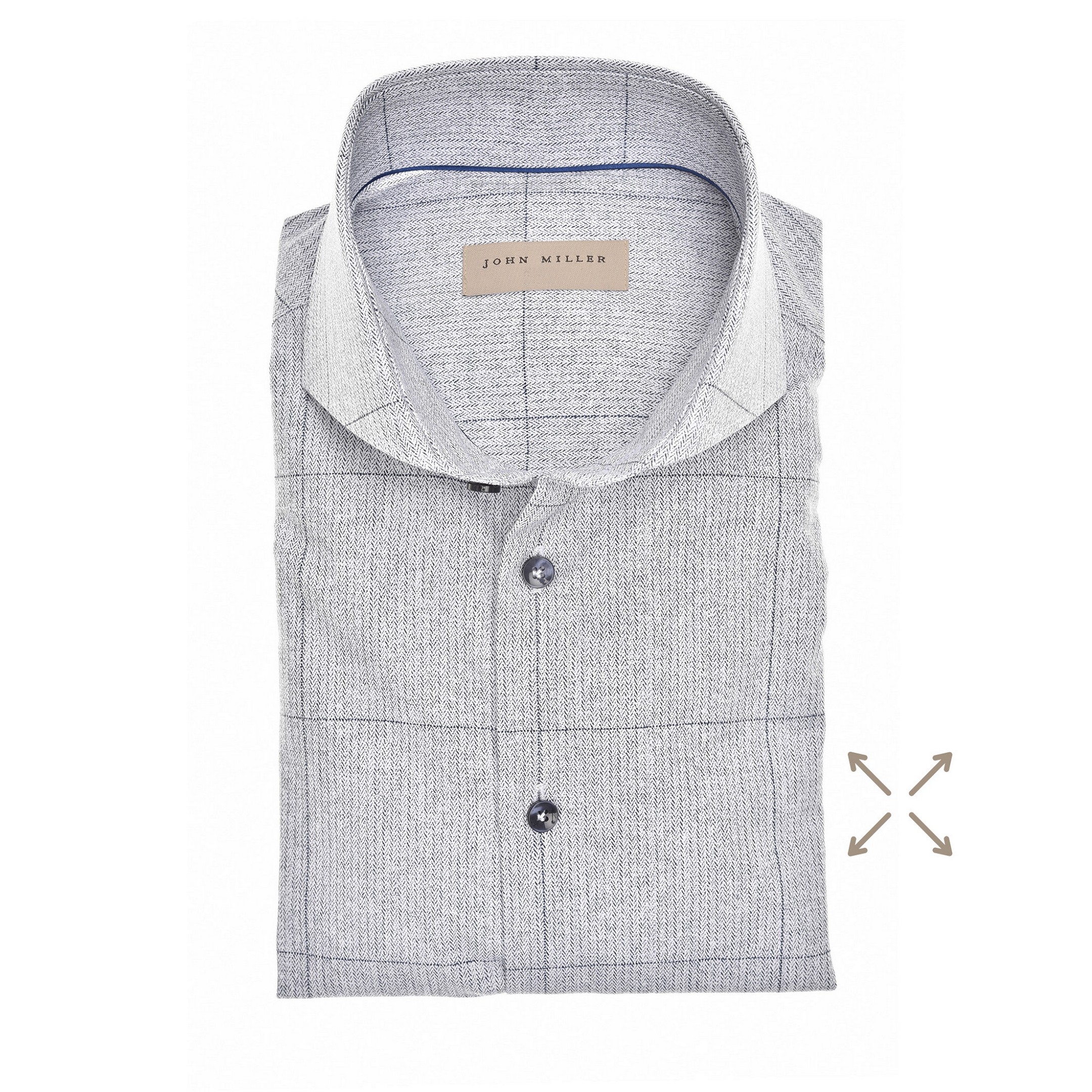 John Miller Overhemd Herringbone Large Check Cutaway Cotton Stretch Donker Blauw / male