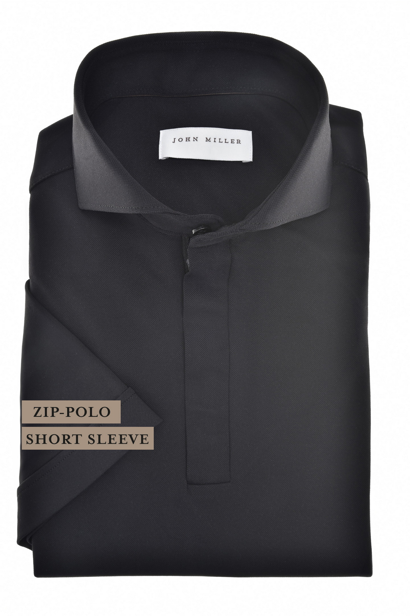 John Miller Polo Slim Plain Hyperstretch Short Sleeve Zip Collar Zwart / male