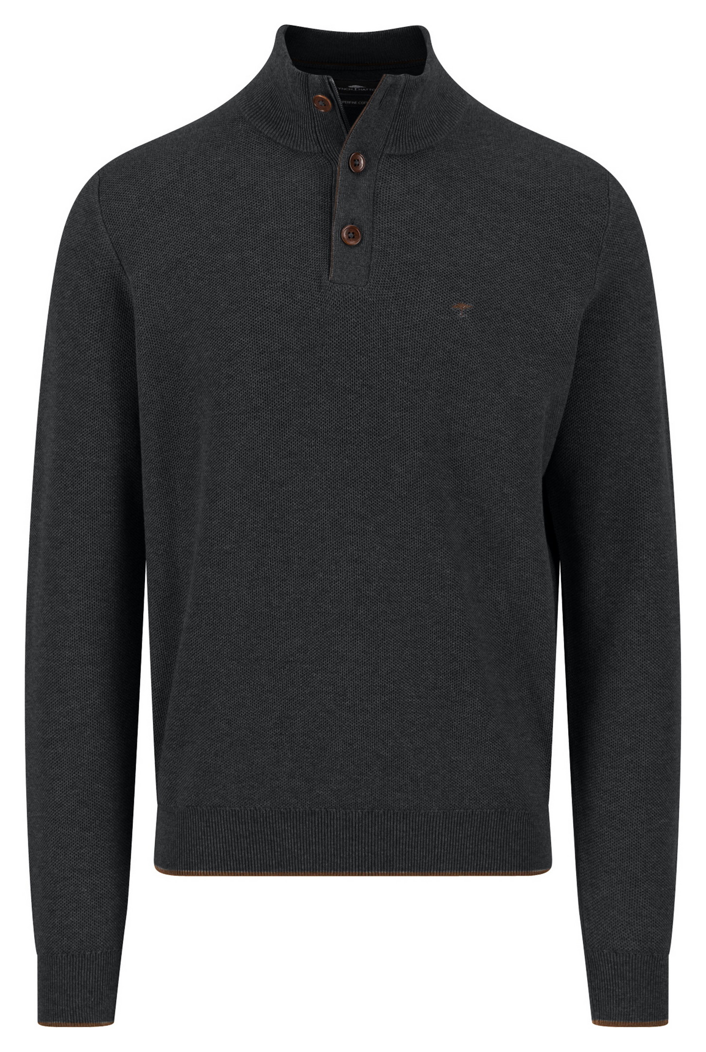 Fynch-Hatton Trui Troyer Button Allover Texture Zwart / male