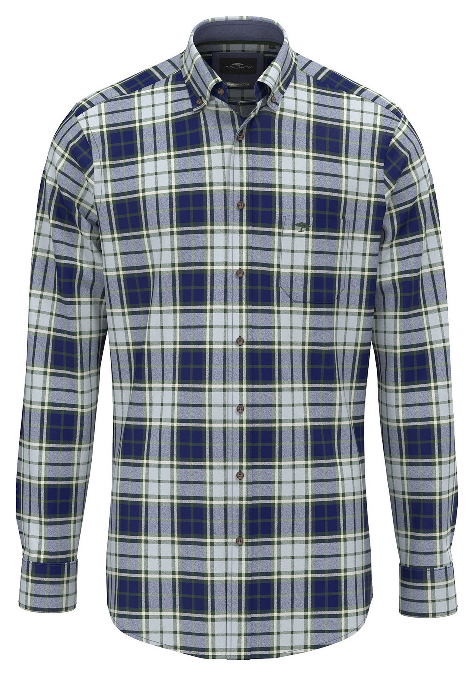 Fynch-Hatton Overhemd Brushed Twill Check Button-Down Dark Leaf / male