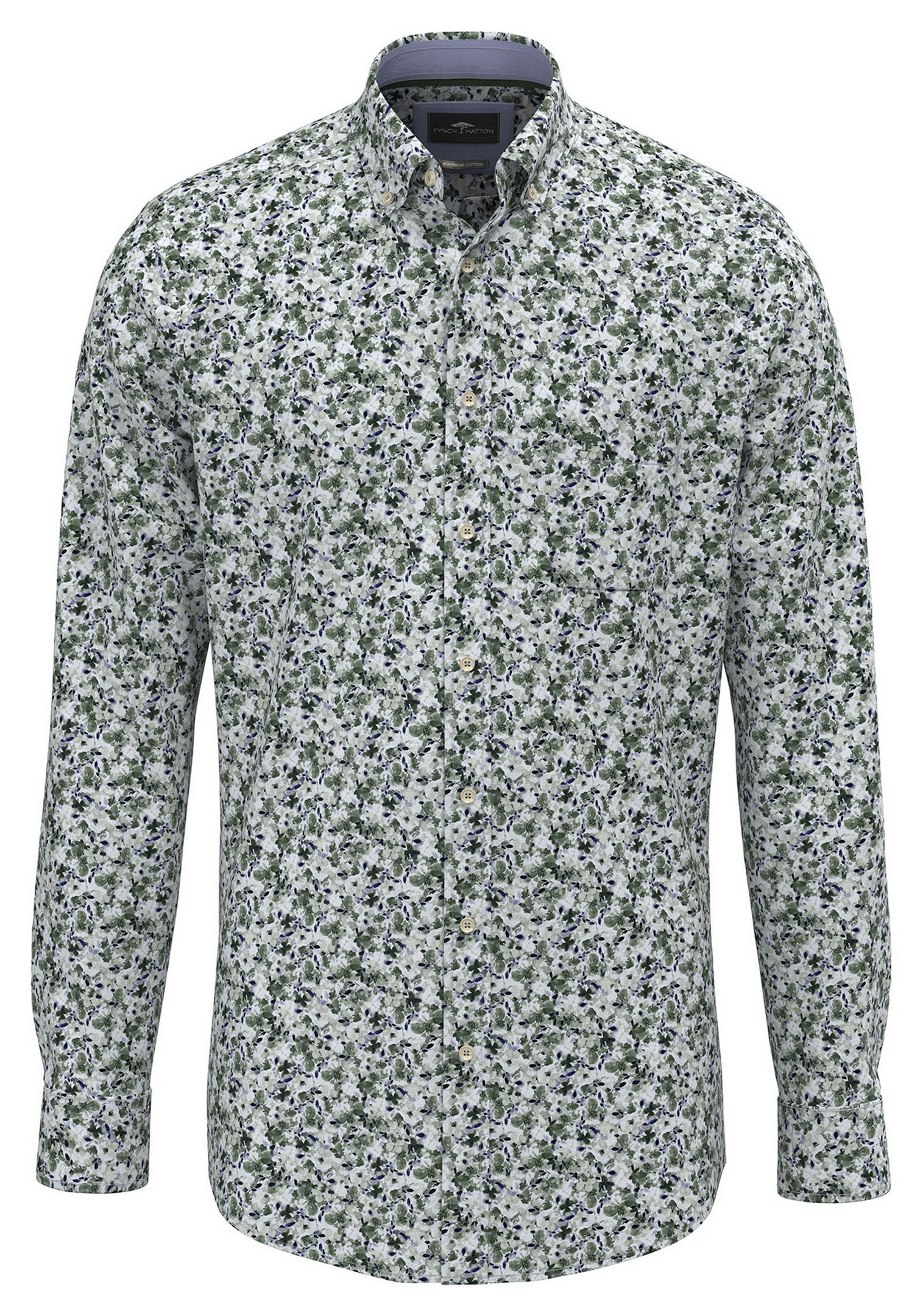 Fynch-Hatton Overhemd Premium Flower Pattern Button-Down Dark Leaf / male