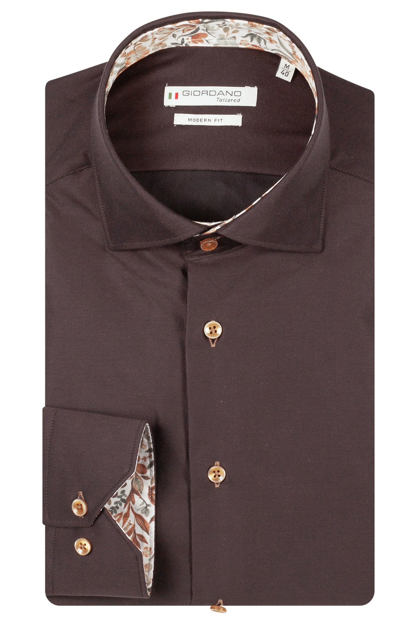 Giordano Overhemd Locarno Semi Cutaway Two-Ply Plain Twill Donker Bruin / male