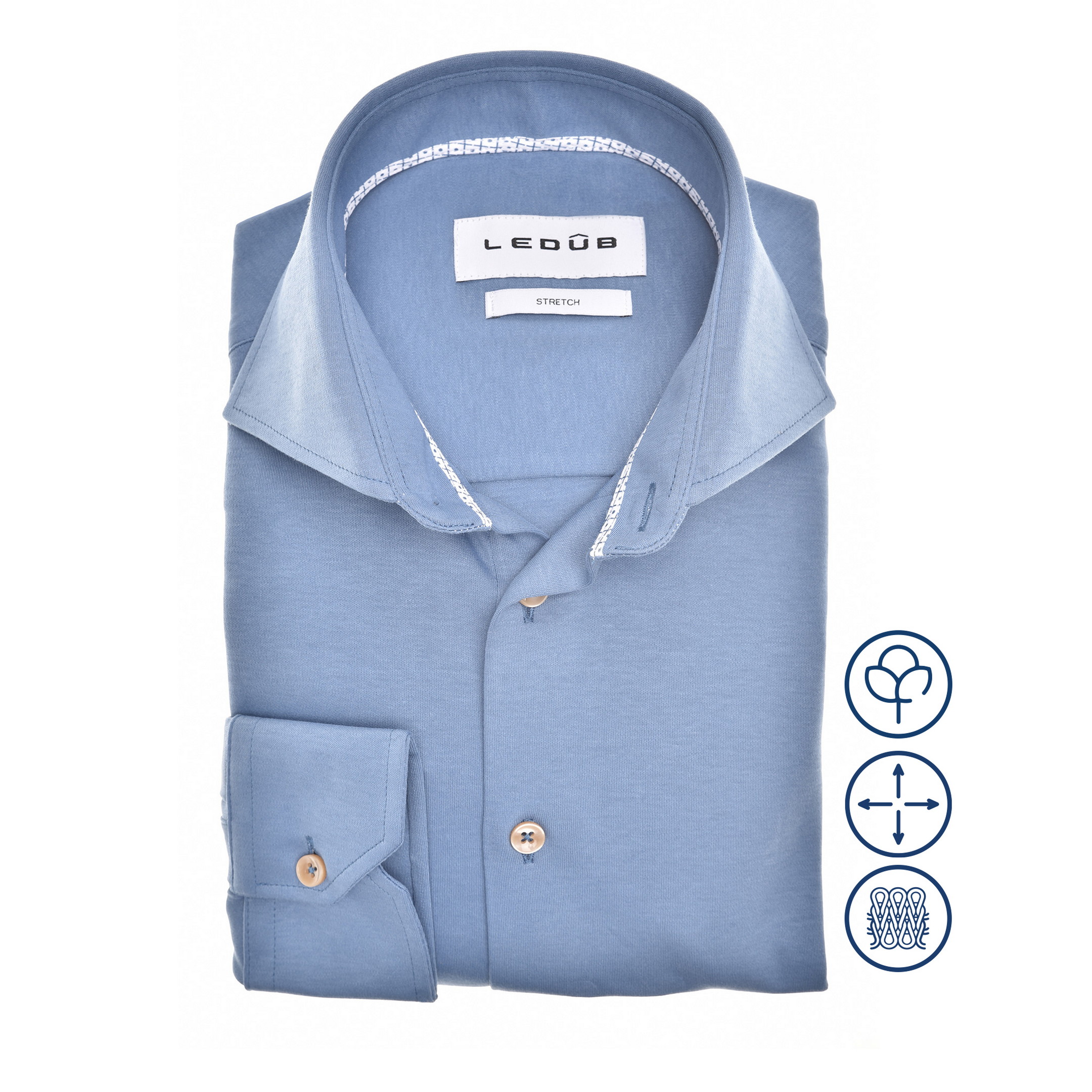 Ledûb Overhemd Slim Uni Color Cotton Tricot Midden Blauw / male