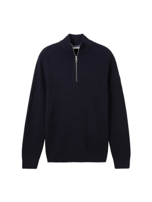 Tom Tailor Herren Pullover gerade Stehkragenpullover Structured Knit Blau L
