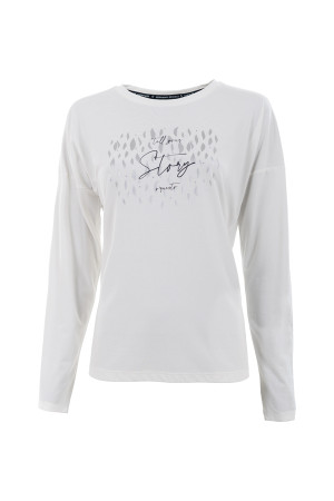 Soquesto Damen Langarmshirt gerade Weiß L/40