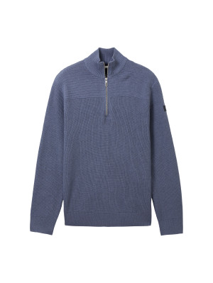 Tom Tailor Herren Pullover gerade Stehkragenpullover Structured Knit Blau M