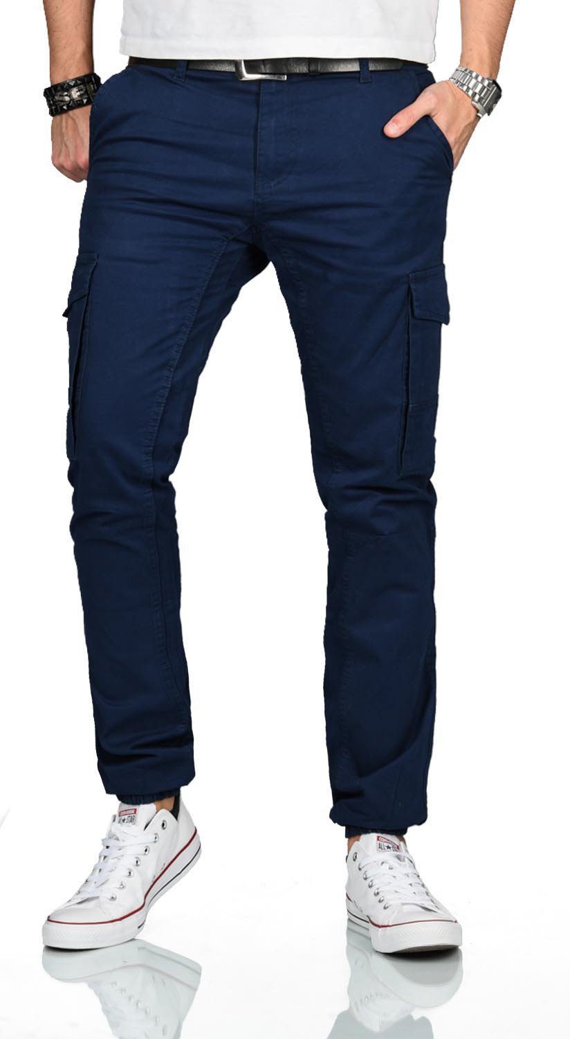 Paddock's Herren Hose zum Beinende enger werdend Murdock Cargohose navy W33-L34