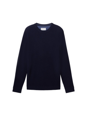 Tom Tailor Herren Pullover gerade Rundhalspullover Structured Knit Blau M