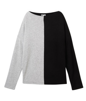 Tom Tailor Denim Damen Pullover gerade Colorblock Schwarz M