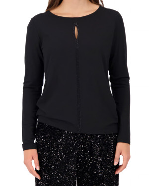 Monari Damen Longsleeve tailliert Pullover Cut-Out Schwarz 40