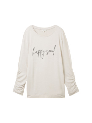 Tom Tailor Denim Damen Langarmshirt gerade Happy Soul Beige M