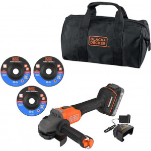 BLACK &amp; DECKER Black &amp;amp; Decker BCG6L8D1S-QW Meuleuse d’angle sans charbon sans fil (18V/1x2,0Ah)