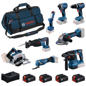 Bosch Kit d’outils PROFESSIONAL 18V GSB+GDR+GBH+GWS+GKS+GSA+GOP+GLI+4× 5,0 Ah 0615V00061