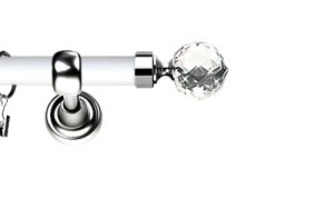 Karnisz Metalowy Prestige pojedynczy 25mm Beluna Crystal INOX - biały
