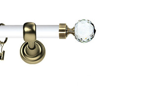 Karnisz Metalowy Prestige pojedynczy 25mm Beluna Crystal Antyk mosiądz - biały