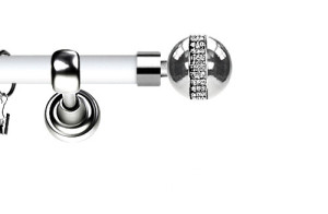 Karnisz Metalowy Prestige pojedynczy 25mm Globi Crystal INOX - biały