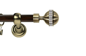 Karnisz Metalowy Prestige pojedynczy 25mm Globi Crystal Antyk mosiądz - wenge