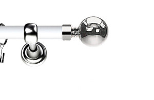Karnisz Metalowy Prestige pojedynczy 25mm Kula INOX - biały