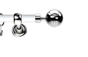 Karnisz Metalowy Prestige pojedynczy 19mm Kula Elegant INOX - biały