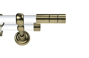 Karnisz Metalowy Prestige podwójny 25/19mm Cylinder Antyk mosiądz - biały