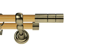 Karnisz Metalowy Prestige podwójny 25/19mm Cylinder Antyk mosiądz - pinia