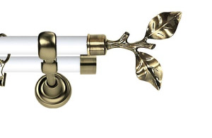 Karnisz Metalowy Prestige podwójny 25/19mm Gałązka Antyk mosiądz - biały