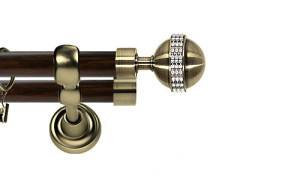Karnisz Metalowy Prestige podwójny 25/19mm Globi Crystal Antyk mosiądz - wenge