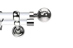 Karnisz Metalowy Prestige podwójny 25/25mm Kula INOX - biały