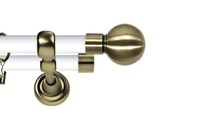 Karnisz Metalowy Prestige podwójny 25/25mm Kula Antyk mosiądz - biały